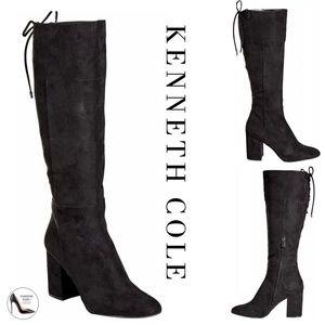 Kenneth Cole Women's Corie Lace-up Knee High Boot Block Heel Black Suede Boots 9